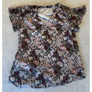BTFBM  Ladies Blouse Top Grey Floral Small